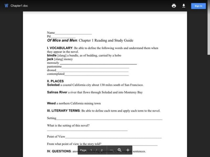 Of mice and men study questions answers chapter 1